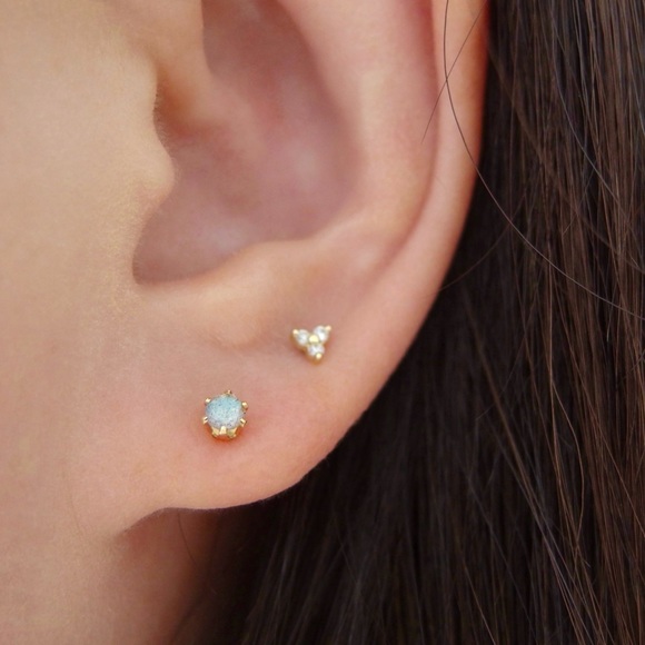 3mm labradorite stud earrings 14k GF - Picture 8 of 11